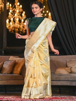 Beatitude - Yellow Woven Linen Chanderi Silk Saree