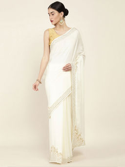 Soch - Embellished Crepe Saree with Unstitched Blouse
