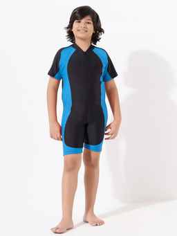 LYCOT - Boys Black Colorblock Rush Zipped Swim Suit