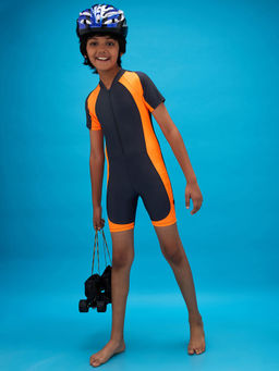 LYCOT - Boys Grey Colorblock Rush Zipped Swim Suit