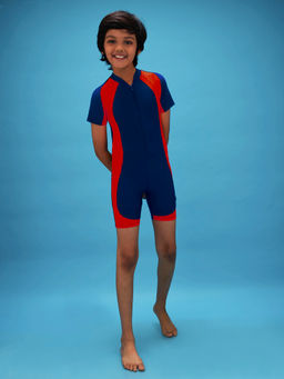 LYCOT - Boys Navy Blue Colorblock Rush Zipped Swim Suit