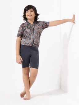 LYCOT - Boys Charcoal Geometric Zipped Swim Suit