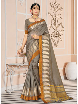 Sangam Prints - Grey Siroski Work Traditional Saree with Unstitched Blouse
