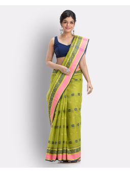 Angoshobha - Green Woven Design Pure Cotton Handwoven Taant Saree