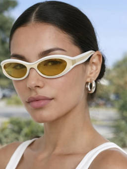 Zaadran - Women UV Protection Cream Lens Sunglasses (Cannes-Crm Wht) (54)