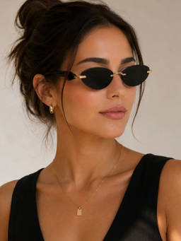 Zaadran - Unisex UV Protection Black Lens Sunglasses (Eclipse Oval-Black) (54)
