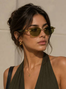 Zaadran - Unisex UV Protection Olive Lens Sunglasses (Eclipse Oval-Green) (56)