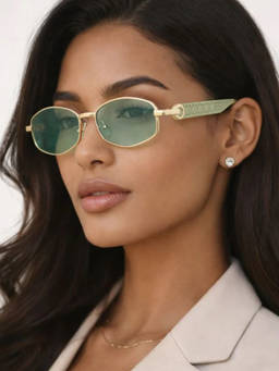 Zaadran - Women UV Protection Green Lens Sunglasses (Imprl Oak-Wht T) (54)