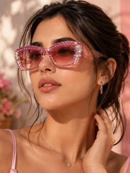 Zaadran - Women UV Protection Pink Lens Sunglasses (Royal Knot-Leopard) (56)