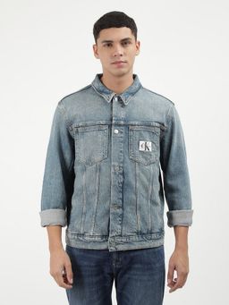 Calvin Klein - Blue Solid Slim Fit Cotton Jacket