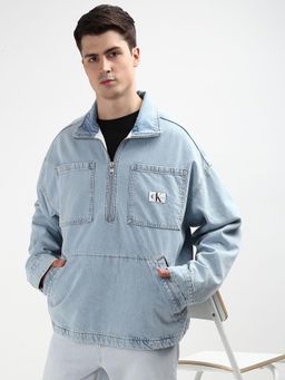 Calvin Klein - Blue Solid Relaxed Fit Cotton Jacket