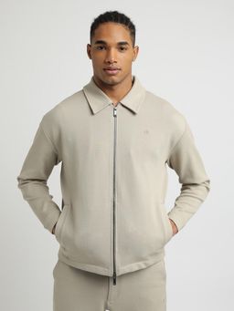 Calvin Klein - Beige Solid Relaxed Fit Cotton Jacket