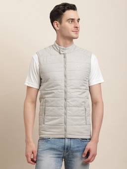 Turtle - Men Grey Poly Woven Melange Sleeveless Regular Fit Solid Windcheater Jacket