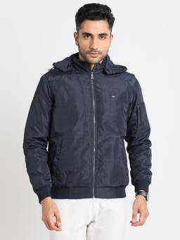 Turtle - Men Blue Polyester Full Sleeve Regular Fit Solid Hooded Windcheater Jacket