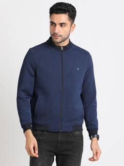Turtle - Men Blue Knitted Full Sleeve Regular Fit Self Design Windcheater Jacket