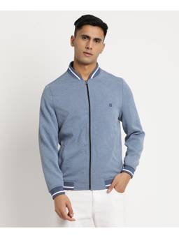 Turtle - Men Light Blue Knitted Regular Fit Self Design Windcheater Jacket