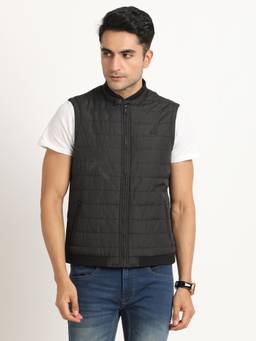 Turtle - Men Black Nylon Sleeveless Regular Fit Solid Windcheater Jacket