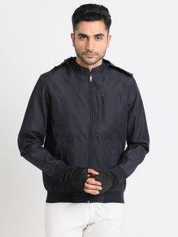 Turtle - Men Blue Cotton Stretch Full Sleeve Regular Fit Solid Hooded Jacket