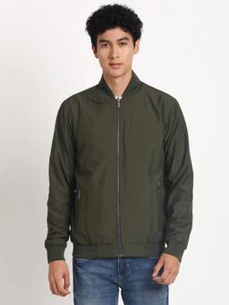 Turtle - Men Green Cotton Stretch Regular Fit Solid Reversible Windcheater Jacket