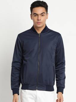 Turtle - Men Navy Blue Cotton Stretch Regular Fit Solid Reversible Windcheater Jacket