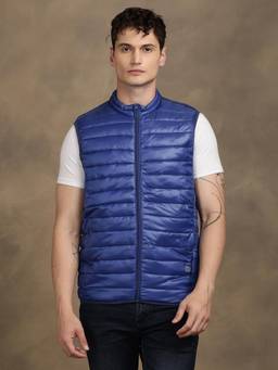 Turtle - Men Blue Nylon Sleeveless Regular Fit Solid Windcheater Jacket