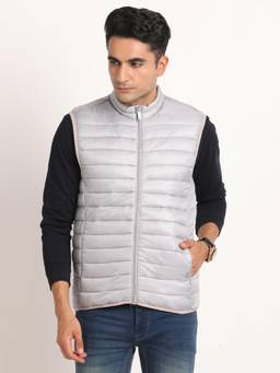 Turtle - Men Grey Nylon Sleeveless Regular Fit Solid Windcheater Jacket