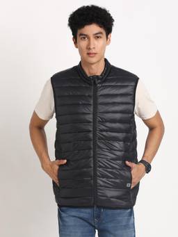 Turtle - Men Charcoal Grey Nylon Sleeveless Regular Fit Solid Windcheater Jacket