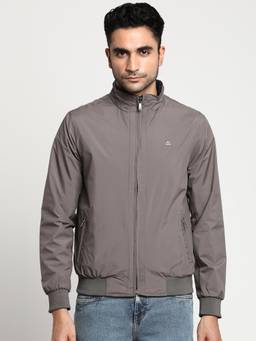 Turtle - Men Grey/Navy Nylon Regular Fit Solid Reversible Windcheater Jacket