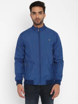 Turtle - Men Blue Cotton Stretch Full Sleeve Regular Fit Solid Windcheater Jacket