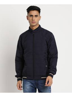 Turtle - Men Blue Knitted Full Sleeve Regular Fit Solid Windcheater Jacket