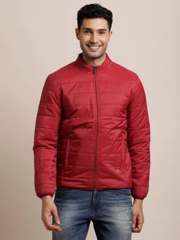 Turtle - Men Red Nylon Full Sleeve Regular Fit Solid Windcheater Jacket