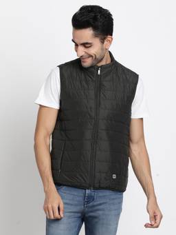 Turtle - Men Black Nylon Sleeveless Regular Fit Solid Windcheater Jacket