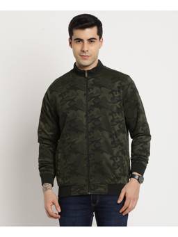Turtle - Men Dark Green Knitted Full Sleeve Regular Fit Printed Windcheater Jacket