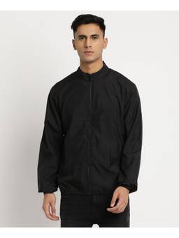 Turtle - Men Black Knitted Full Sleeve Regular Fit Solid Windcheater Jacket