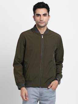 Turtle - Men Olive Nylon Full Sleeve Regular Fit Solid Windcheater Jacket