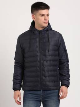 Turtle - Men Blue Nylon Full Sleeve Regular Fit Solid Hooded Windcheater Jacket