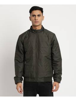 Turtle - Men Olive Nylon Full Sleeve Regular Fit Solid Hooded Windcheater Jacket