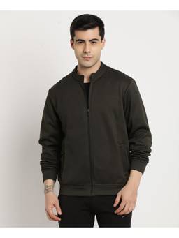 Turtle - Men Charcoal Knitted Full Sleeve Regular Fit Solid Windcheater Jacket