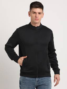 Turtle - Men Black Knitted Full Sleeve Regular Fit Solid Windcheater Jacket