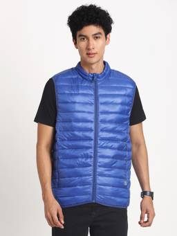 Turtle - Men Blue Nylon Sleeveless Regular Fit Solid Windcheater Jacket
