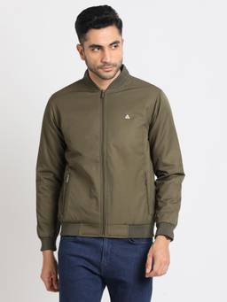 Turtle - Men Olive Cotton Stretch Full Sleeve Regular Fit Solid Windcheater Jacket