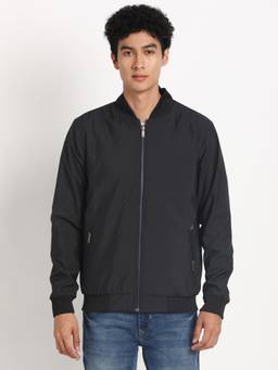 Turtle - Men Navy Blue Cotton Stretch Regular Fit Solid Reversible Windcheater Jacket