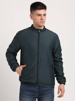 Turtle - Men Dark Green Polyester Full Sleeve Regular Fit Solid Windcheater Jacket