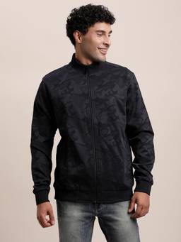Turtle - Men Blue Knitted Full Sleeve Regular Fit Printed Windcheater Jacket