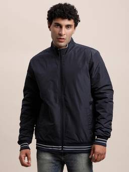 Turtle - Men Blue Knitted Full Sleeve Regular Fit Solid Reversible Windcheater Jacket
