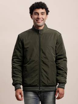 Turtle - Men Green Knitted Regular Fit Solid Reversible Windcheater Jacket
