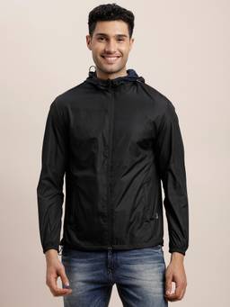Turtle - Men Black Nylon Full Sleeve Regular Fit Solid Reversible Hooded Jacket