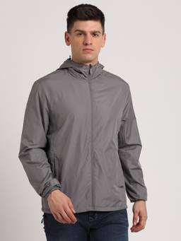 Turtle - Men Grey Nylon Full Sleeve Regular Fit Solid Reversible Hooded Jacket