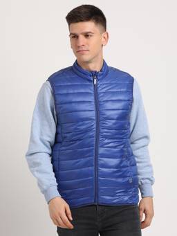 Turtle - Men Blue Nylon Sleeveless Regular Fit Solid Windcheater Jacket