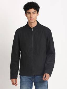 Turtle - Men Navy Blue Cotton Full Sleeve Regular Fit Self Design Windcheater Jacket